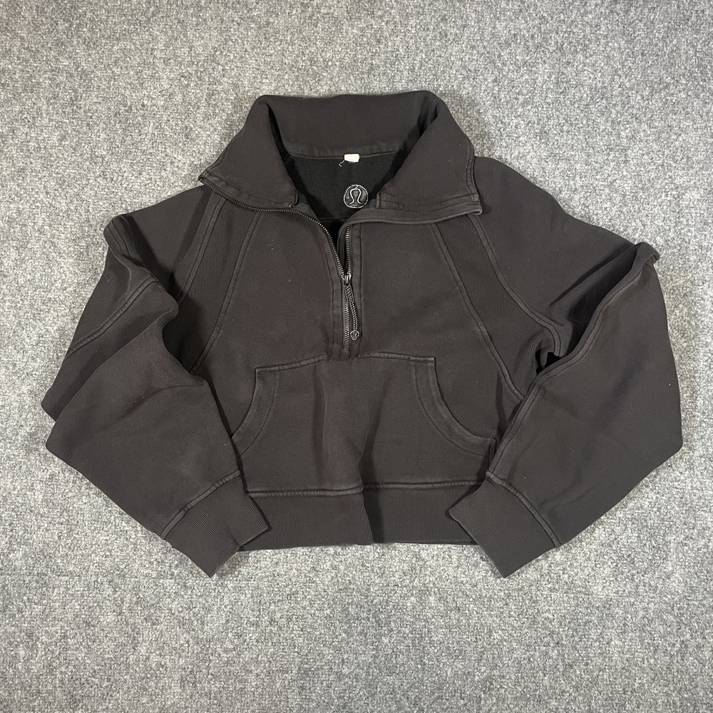 Lululemon 1/2 Zip Scuba Pullover Size XS/S Black Cropped Sweatshirt Boxy Fit Top - Picture 1 of 9